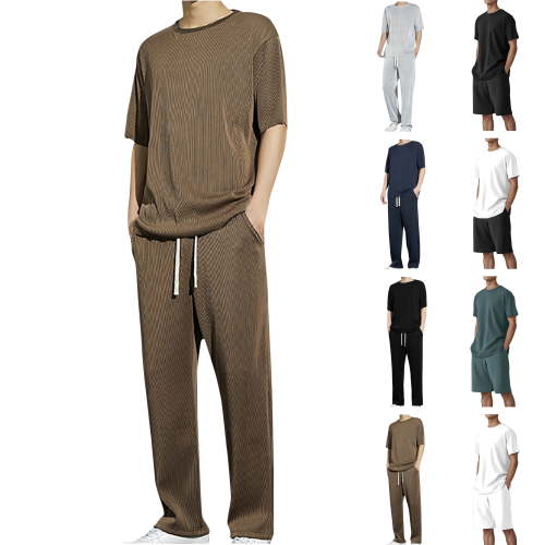 Jinhomg Mens 2 Piece Summer Sets Big and Tall Comfy Long Sleeve Crew Neck Lounge Tops with Elastic Drawstring Waist Pants Loose Fit Pajamas Black XXL