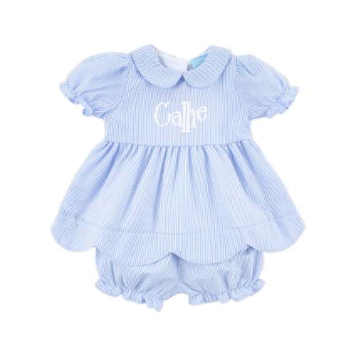 French Blue Stripe Seersucker Collared Bloomer Set
