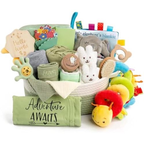 24-Piece Baby Boy Gift Basket, Baby Shower Gift Set for Newborns, Green