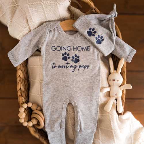 Going Home to Meet My Pups Baby Outfit - Newborn Coming Home Outfit, Baby Gift for Dog Lovers