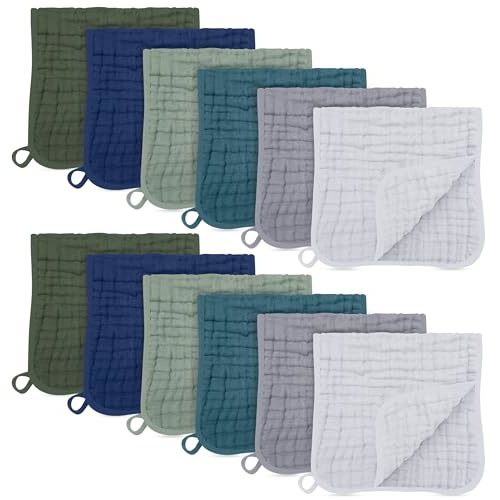 SWEET DOLPHIN 12 Pack Muslin Burp Cloths Large 100% Cotton Burping Clothes for Baby Drool - Absorbent and Soft Boys & Girls Milk Spit Up Rags for Newborn Essentials Registry - Mountain Gradient