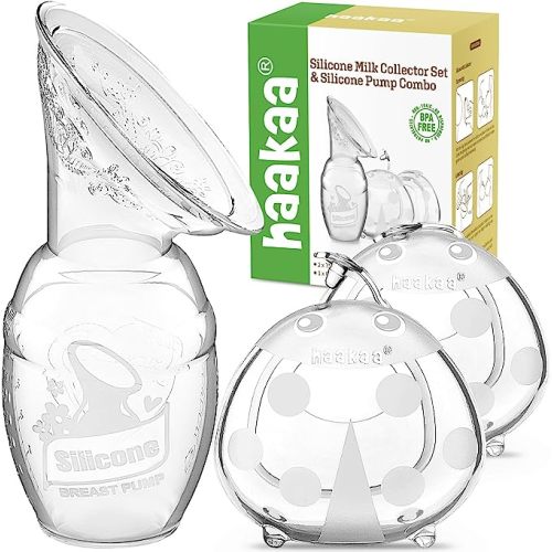 haakaa Manual Breast Pump for Breastfeeding 4oz/100ml and Ladybug Milk Collector 2.5oz/75ml Combo, Food-Grade Silicone