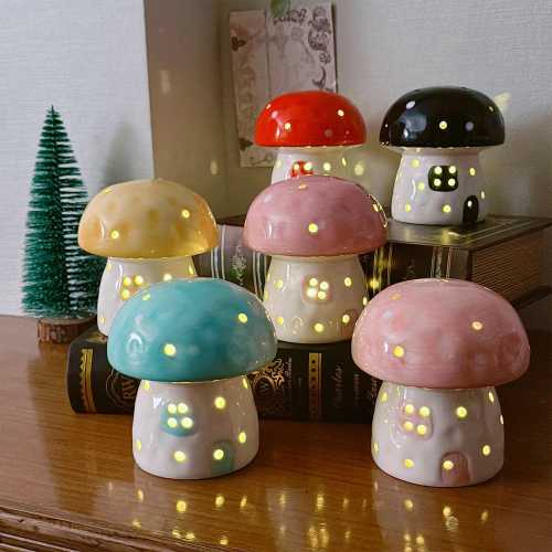 Mushroom Cottage Nursery Light, Ceramic Fairy Tale Night Light, Baby Kids Bedside Lamp, Toddler Room Decor, Cute Desk Lamp, Baby Shower Gift