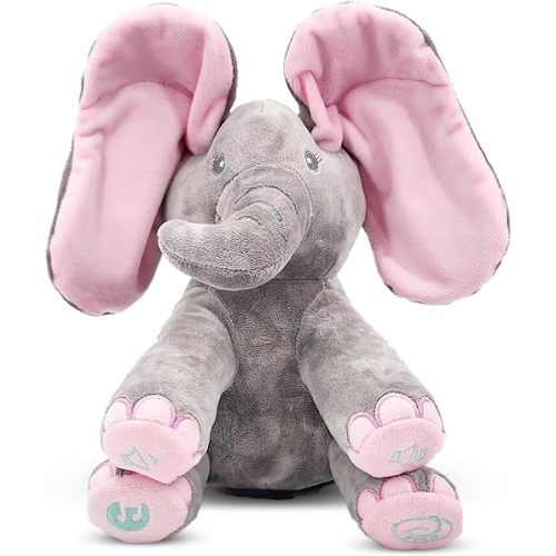 Dimple Kaia Elefante de Peek A Boo, Animal de Peluche Cantando Interactivo con Orejas en Movimiento, Animal de Peluche Musical para Bebés y Niños Pequeños, Adorable Juguetes de Elefante para Bebé