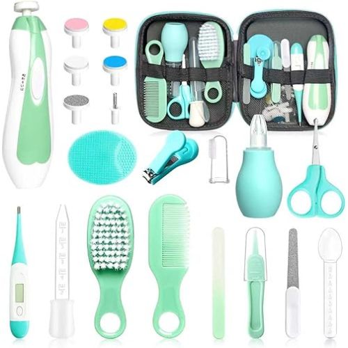 Baby Healthcare and Grooming Kit, 21pcs Baby Electric Nail Trimmer Set Newborn Nursery Health Care Set for Newborn Infant Toddlers Baby Boys Girls Kids Haircut Tools (21 Kits Green)