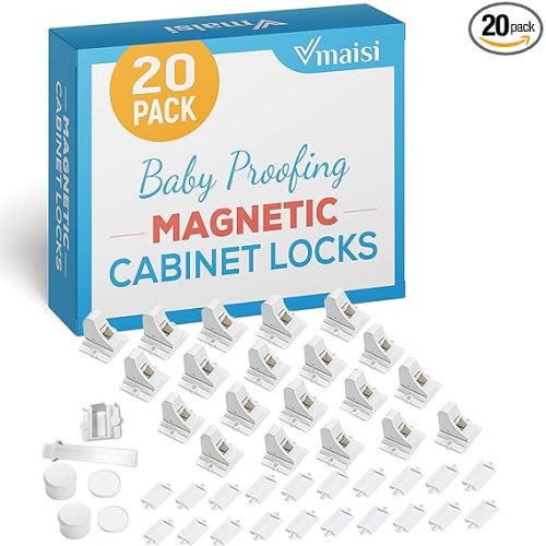 20 Pack Magnetic Cabinet Locks Baby Proofing - Vmaisi Children Proof Cupboard Drawers Latches - Adhesive Easy Installation