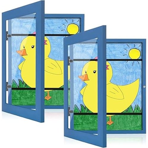 [2-Pack] Kids Art Frames, 8.5x11 Front Opening Kids Artwork Frames Changeable, Dark Blue Artwork Display Storage Frame for Wall, Holds 50 Pcs, for 3D Picture, Crafts, Children Drawing, Hanging Art,