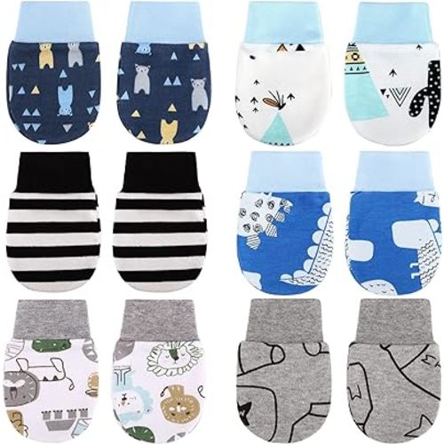 6 Pairs Newborn Baby Mittens No Scratch Gloves Infant Toddler Anti Scratch Essentials Unisex Cotton for 3-9 Months Girls Boys (Gray Series, Cool)