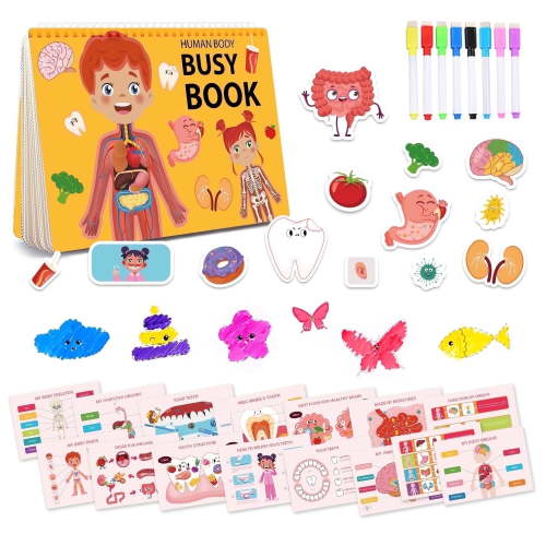 Montessori Busy Book for Kids, Human Body Anatomy Book for Toddlers, Preschool Kindergarten Learning Activities, Autism Sensory Toys, Gifts for Boys and Girls, Human Body System