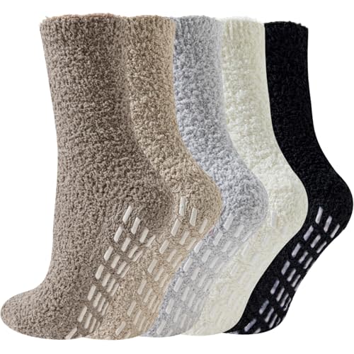 Josnown Non-Slip Fuzzy Socks for Women With Grips - Warm Cozy Fluffy Hospital Slipper Socks Gifts for Women