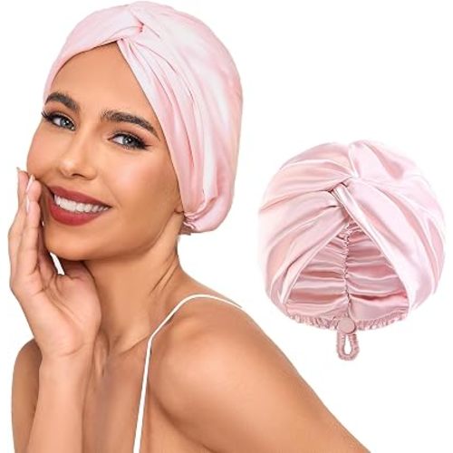 Adjustable Silk Satin Hair Bonnet for Sleeping Women, Double Layer, Silk Hair Wrap for Sleeping Women Men, Curly Natural Braid Straight Unisex - Green
