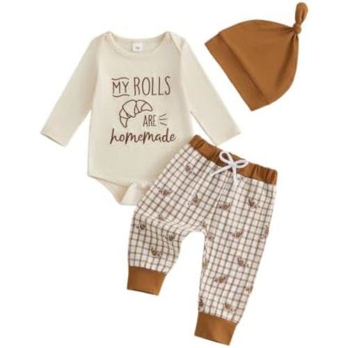 My Rolls Are Homemade Baby Boy Thanksgiving Outfit Romper Plaid Jogger Pant