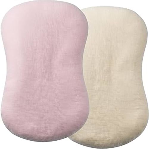 Muslin Baby Lounger Cover 2 Pack, Organic Cotton Newborn Lounger Cover, Soft and Breathable Baby Nest Slipcover for Boys Girls, Beige and Pink