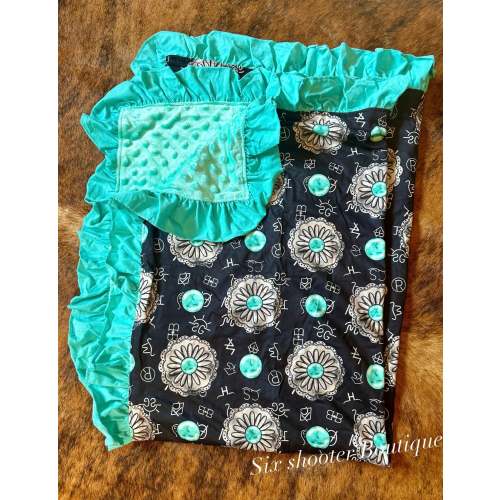 Turquoise Concho ruffle baby Minky blanket