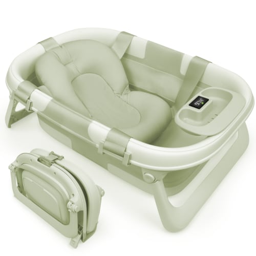 Jool Baby Fold ‘n Store Baby Bathtub – 3 Stage Collapsible Bather for Easy Storage, Portable for Travel – Built-in Thermometer - TikTok Shop