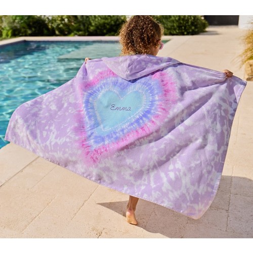 Tie-Dye Heart Kid Beach Hooded Towel UPF 50+
