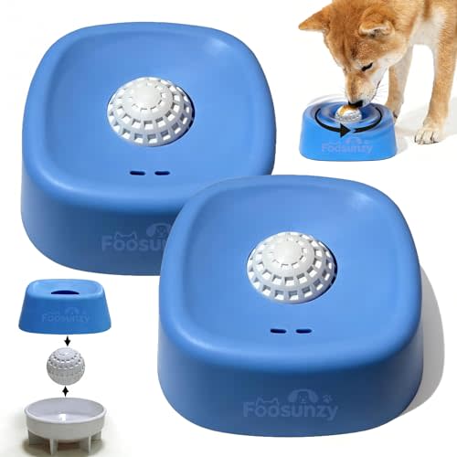 Slow Feeder Dog Bowls for Liquid with Rolling Ball, Interactive Lick Bowl Anti-Slip Slow Feeder for Wet Food, Water & Treats Lick Toy for Dogs Cats Large Medium Small (Style1-Blue+Blue)