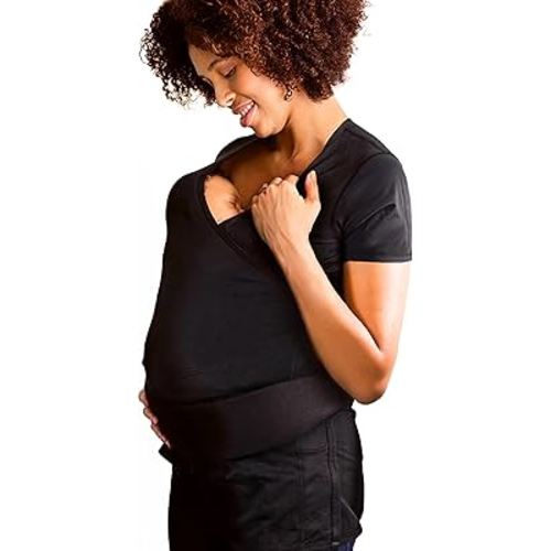 Brownmed Pocket Skin-to-Skin Baby Carrier Shirt for Mom & Newborn - Full-Coverage Baby Wrap Carrier - Black - X-Small/Small