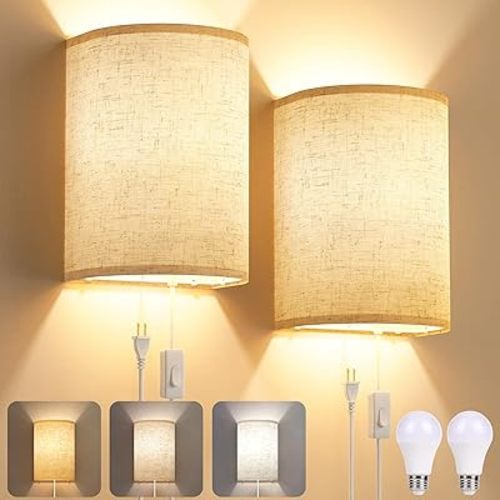 Yunaking Plug in Wall Sconces Set of Two Wall Lights with On/Off Switch
