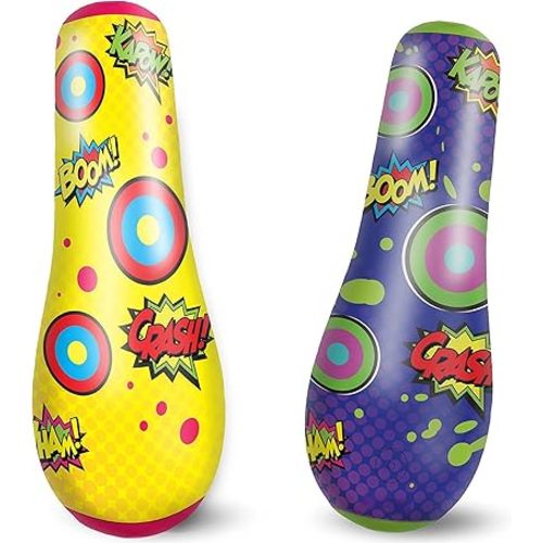 2 Pack Inflatable Bopper, 47 Inches Kids Punching Bag with Bounce-Back Action, Inflatable Punching Bag for Kids Presents