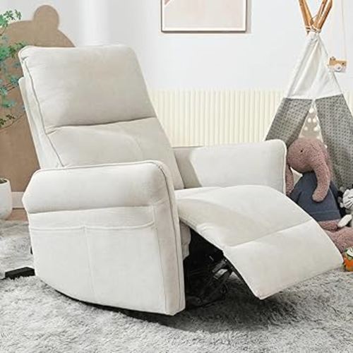 Glider Chair Swivel Rocker Recliner for Nursery, 360° Swivel Snowflake Velvet Manual Rocking Chair for Living Room, Bedroom, Small Spaces