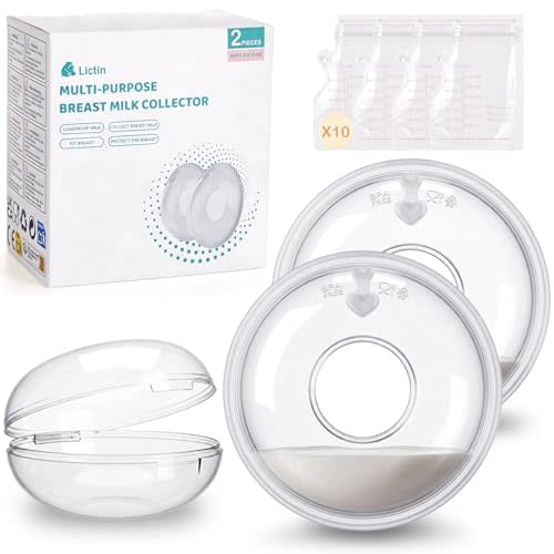 Lictin Breast Milk Collector, Milk Collectors for Breastfeeding, 2PCS Breastmilk Cups, 60ML Milk Collection Shells with 10PCS Milk Storage Bags(Silicone Storage Box), Milk Catcher for Nursing Moms | 60ML Breast Milk Collection cups with 10PCS Milk Stor...