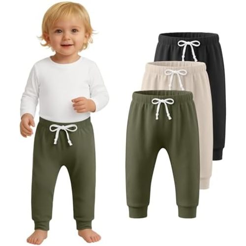 3 Pack Toddler Jogger Pants Pull On Toddler Boys Sweatpants Basic Casual Kids Soft with Drawstring