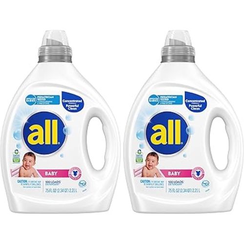 all Baby,Gentle for Baby,Liquid Laundry Detergent,Hypoallergenic for Sensitive Skin,Concentrated,75oz,100 Loads,(Pack of 2)