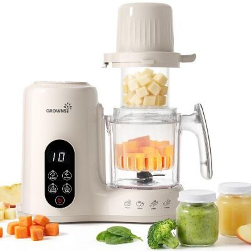 Grownsy Baby Food Maker with Dual-Layer Steam Basket, Steamer Blender & Puree Machine for Healthy Homemade Baby Food, BPA-Free,Cream