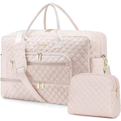 Weekender Overnight Bag Women: Large Travel Duffle Bag with Shoe Compartment & Wet Pocket Carry On Tote Bag Gym Duffel Bag with Toiletry Bag Bag for Hospital Beige