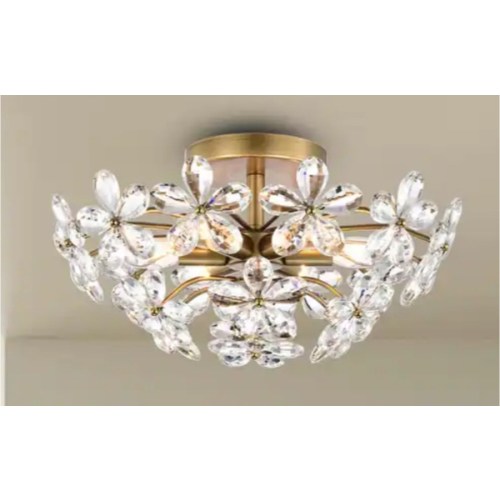 Rosa 6-Light Brushed Brass Finish Crystal Glass Flower Flush Mount - 17.7 inches in diameter x 8.7 inches H