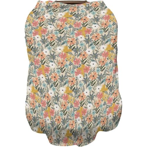 Vintage Boho Floral Baby Car Seat Covers for Boys Girls Retro Flowers Crosses All-in-1 Soft Nursing Cover for Breastfeeding Easter Meadow Floral Breathable Stretchy Infant Carseat Canopy