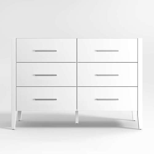 Ever Simple 48" White Wood 6-Drawer Kids Dresser