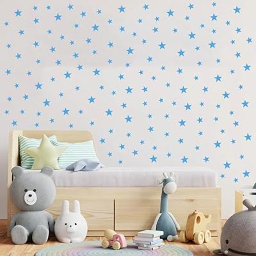 Baby Blue Star Stickers for Boys and Girls Nursery, Wall Decals for Kids Room (Light Blue, Mix Star 112Pcs)