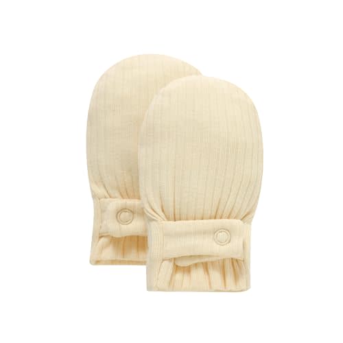 Baby Newborn No Scratch Mittens Stay On Cotton Gloves 0-12 Months | Organic Cotton, Adjustable 2 Snap, Soft & Breathable, with Elastic Wrist, Infant Boy Girl Must Haves Essentials, Shower Gifts