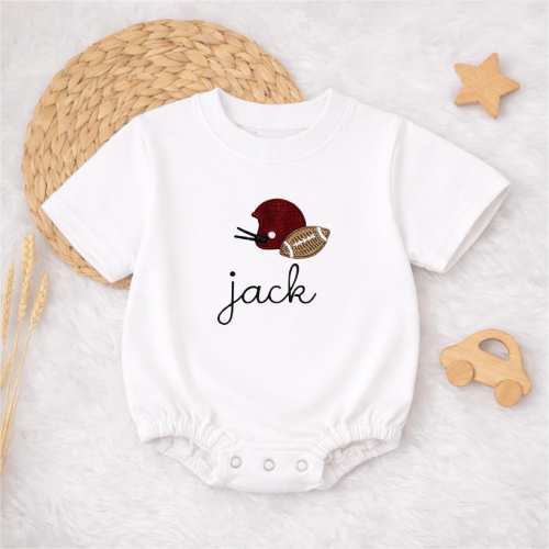 Football Embroidered Baby Romper, Custom Name Sports Newborn Gift | Game Day Baby Bodysuit, Baby Boy Coming Home Outfit