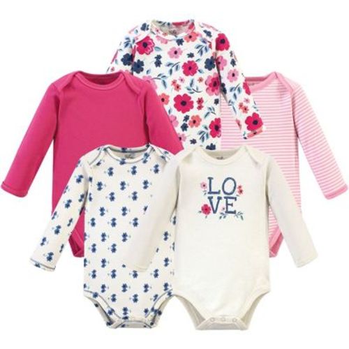 Touched by Nature Baby Girls Organic Cotton Long-Sleeve Bodysuits 5pk, Garden Floral, 9-12 Months
