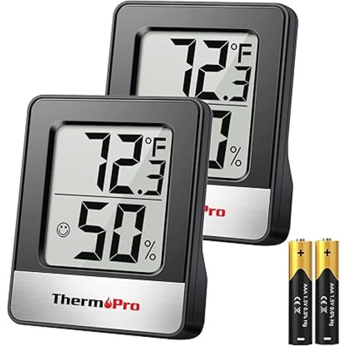 ThermoPro TP49 2 Pieces Digital Hygrometer Indoor Thermometer Humidity Meter Room Thermometer with Temperature and Humidity Monitor Mini Hygrometer Black Weather Station