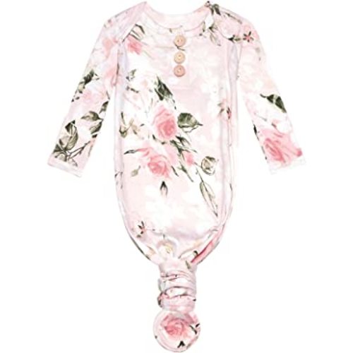 Posh Peanut Newborn Knotted Baby Gowns 0-3 Months - Easy-Tie Hospital Outfit Viscose from Bamboo Sleepers for Baby Boy & Girl, Vintage Pink Rose