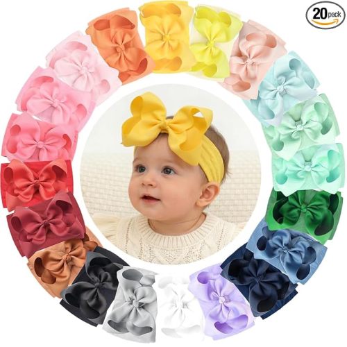 CÉLLOT 20 Color Baby Bow Wide Turban Hair Bow Headbands for Infant Toddler