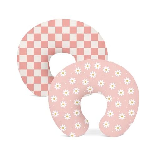 Nursing Pillow Covers 2 Pack, Stretchy Breastfeeding Pillow Covers for Baby | Soft Stretchy Fabric, Snug Fit for Breastfeeding Pillows, Newborn Nursery Essential for Baby Boys and Girls (Daisy Check)