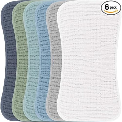 Konssy 6 Pack Large Muslin Baby Burp Cloths and Burp Rags Set for Newborn | 100% Cotton, Super Soft & Absorbent, Shrink Resistant, Easy to Wash & Dry, Suitable for Unisex Boys & Girls (Green Forest)
