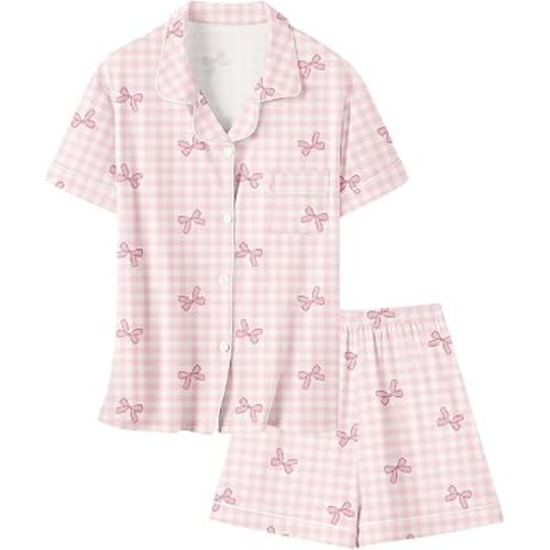 Umeyda Girls & Women Pajamas Set Soft Short Sleeve Sleepwear Button-Down Pjs Set Family Pajamas Nightwear Loungewear