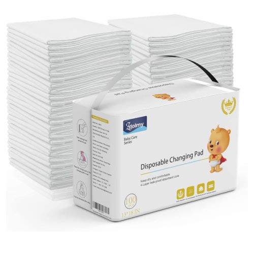 Disposable Changing Pad Liners (100 Pack) Super Soft, Disposable Changing Pads, Ultra Absorbent & Waterproof - Covers Any Surface for Mess Free Baby Diaper Changes (White)