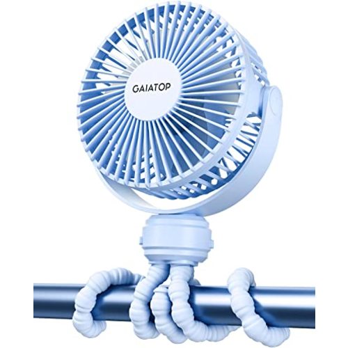 Gaiatop Mini Portable Stroller Fan, Battery Operated Small Clip on, Detachable 3 Speed Rechargeable, 360° Rotate Flexible Tripod Better Cooling for Car Seat Crib Treadmill Travel Blue