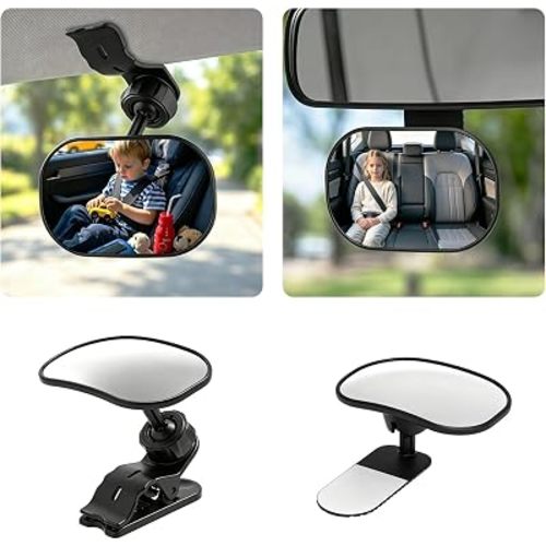 Dual-Purpose Baby Car Mirror with Clip-On & Adhesive Installation
