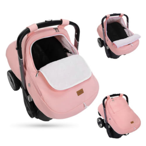 Bioby Winter Baby Car Seat Cover, Infant Car Seat Cover for Boy Girl, Roomy, Cozy, Warm, Waterproof Baby Carseat Covers Canopy with Thickened Fleece Lining, Breathable Hole, Universal Fitted Pink