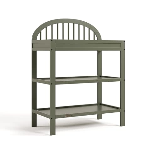 Graco Olivia Changing Table with Water-Resistant Changing Pad (Olive) - GREENGUARD Gold Certified, Includes Bonus Water-Resistant Changing Pad with Safety Strap, 2 Open Shelves, Stylish Design