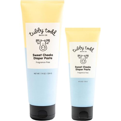 TUBBY TODD Sweet Cheeks Diaper Paste - Diaper Rash Cream with 14% Zinc Oxide - Hypoallergenic - For Soothing and Protecting Sensitive Skin - 2 Pack, 4oz & 7.9oz