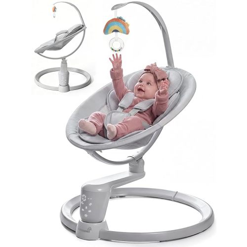 Grownsy Baby Swings for Infants, Dual Motion Side-to-Side & Front-to-Back Baby Rocker Swing with 5 Speeds and Built-in Music, 270° Seat Rotation, 5-Point Harness for Newborn 0-9 Months, Gray